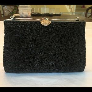Vintage Black Hand Beaded Evening Bag